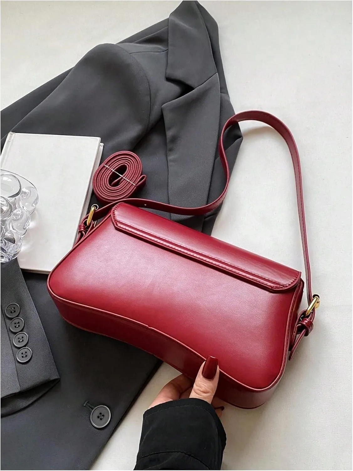 Verdusa Women's Leather Shoulder Bag Clutch Purses Trendy Hobo Crossbody Handbags Y2K Saddle Flap Underarm Purse