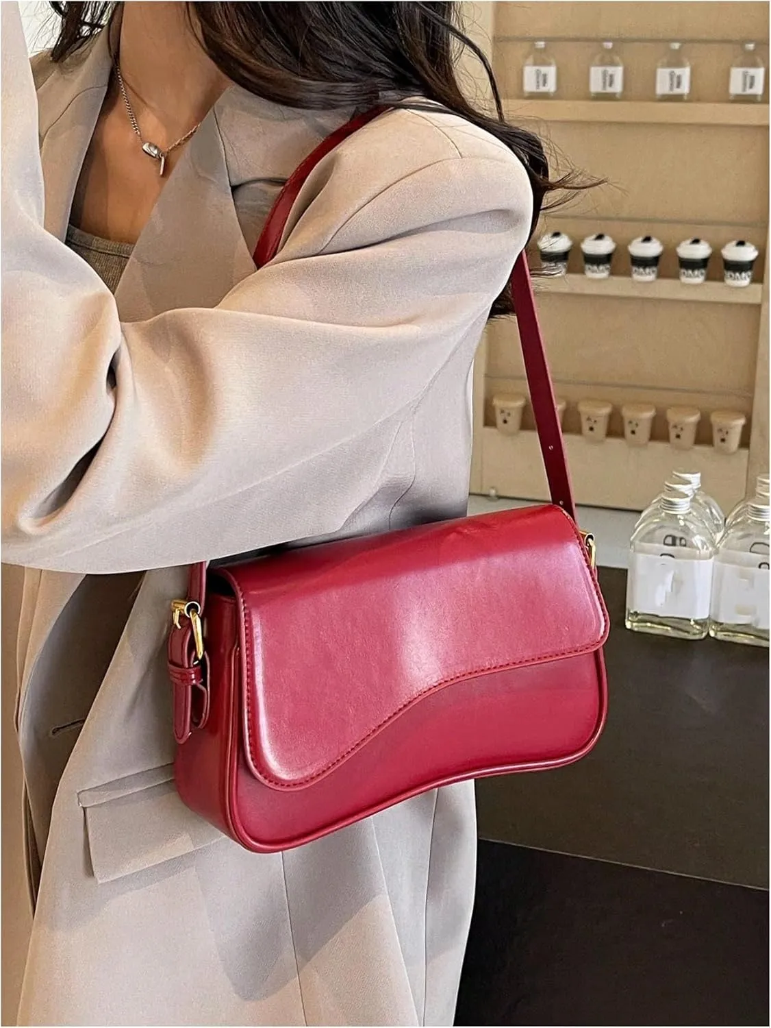 Verdusa Women's Leather Shoulder Bag Clutch Purses Trendy Hobo Crossbody Handbags Y2K Saddle Flap Underarm Purse