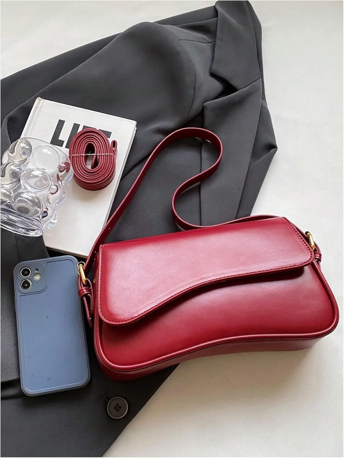 Verdusa Women's Leather Shoulder Bag Clutch Purses Trendy Hobo Crossbody Handbags Y2K Saddle Flap Underarm Purse
