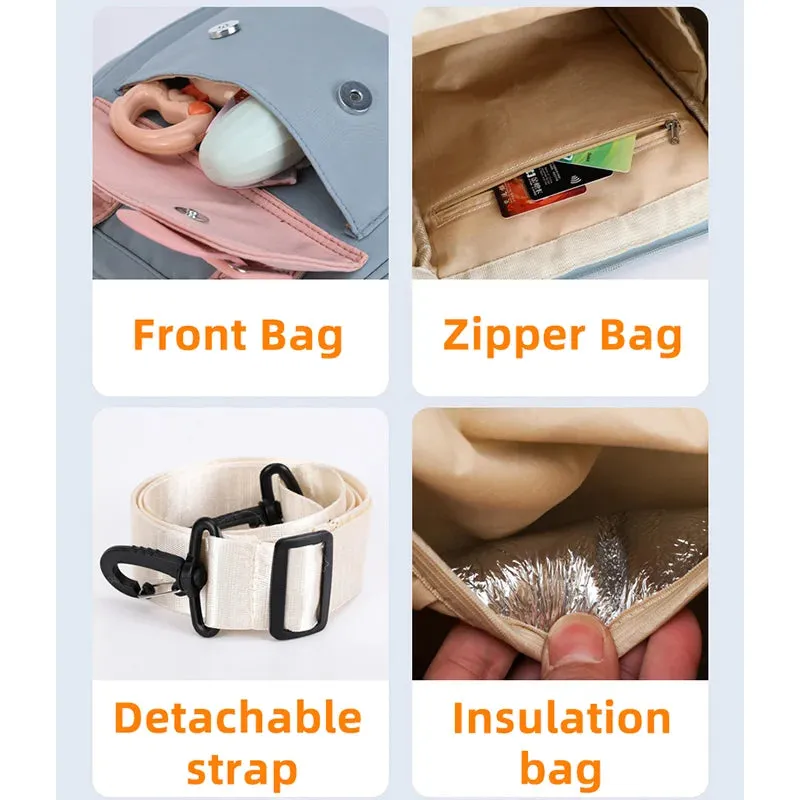 Versatile Diaper/Backpack/Handbag for Baby Things Waterproof for Stroller with Insulation