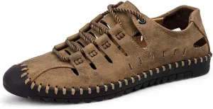 Veslexth Men's Breathable Adjustable Closed Toe Sandals Leather Athletic Outdoor Driving Fisherman for Summer Hiking Sports Business Walking Work Shoes