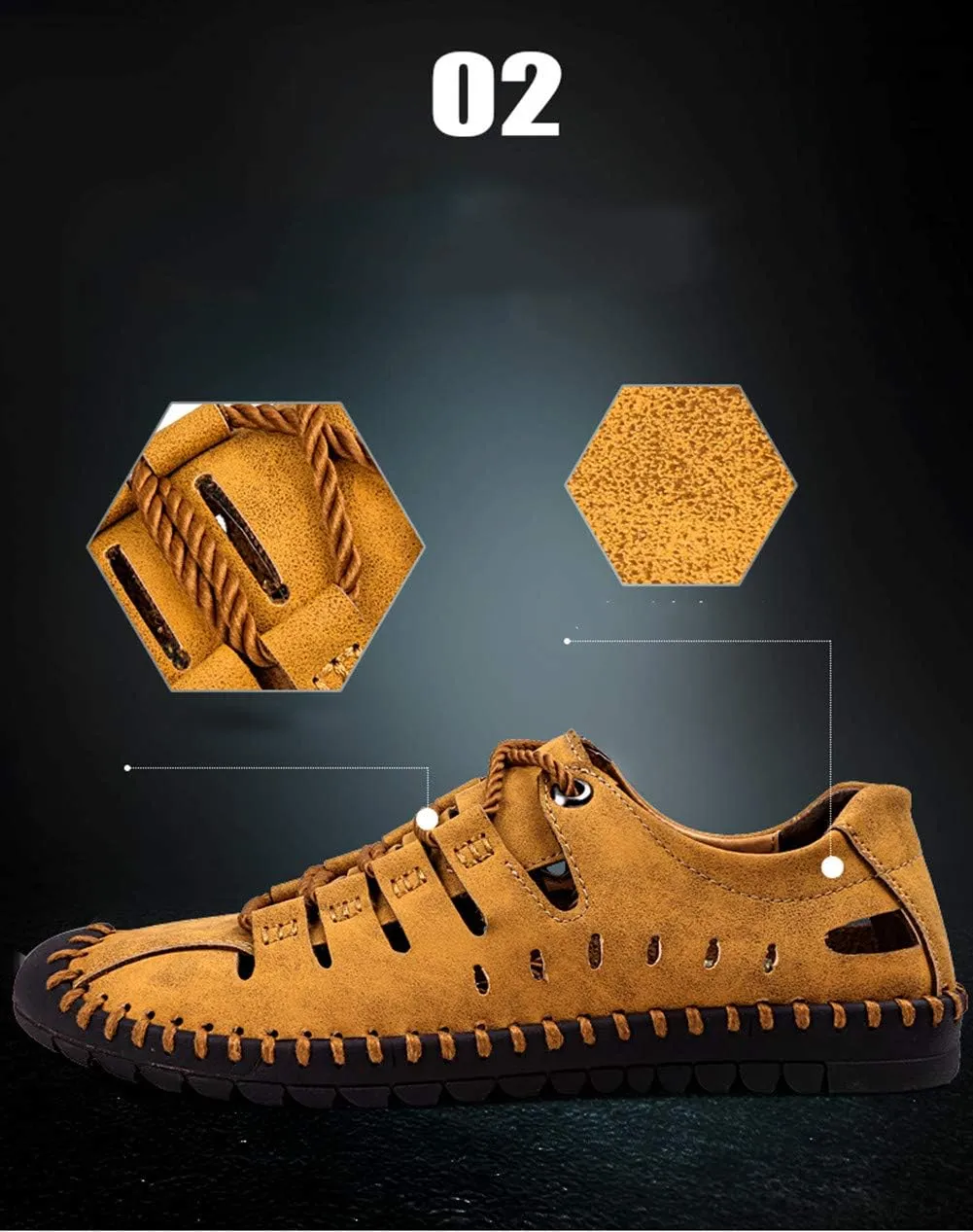 Veslexth Men's Breathable Adjustable Closed Toe Sandals Leather Athletic Outdoor Driving Fisherman for Summer Hiking Sports Business Walking Work Shoes