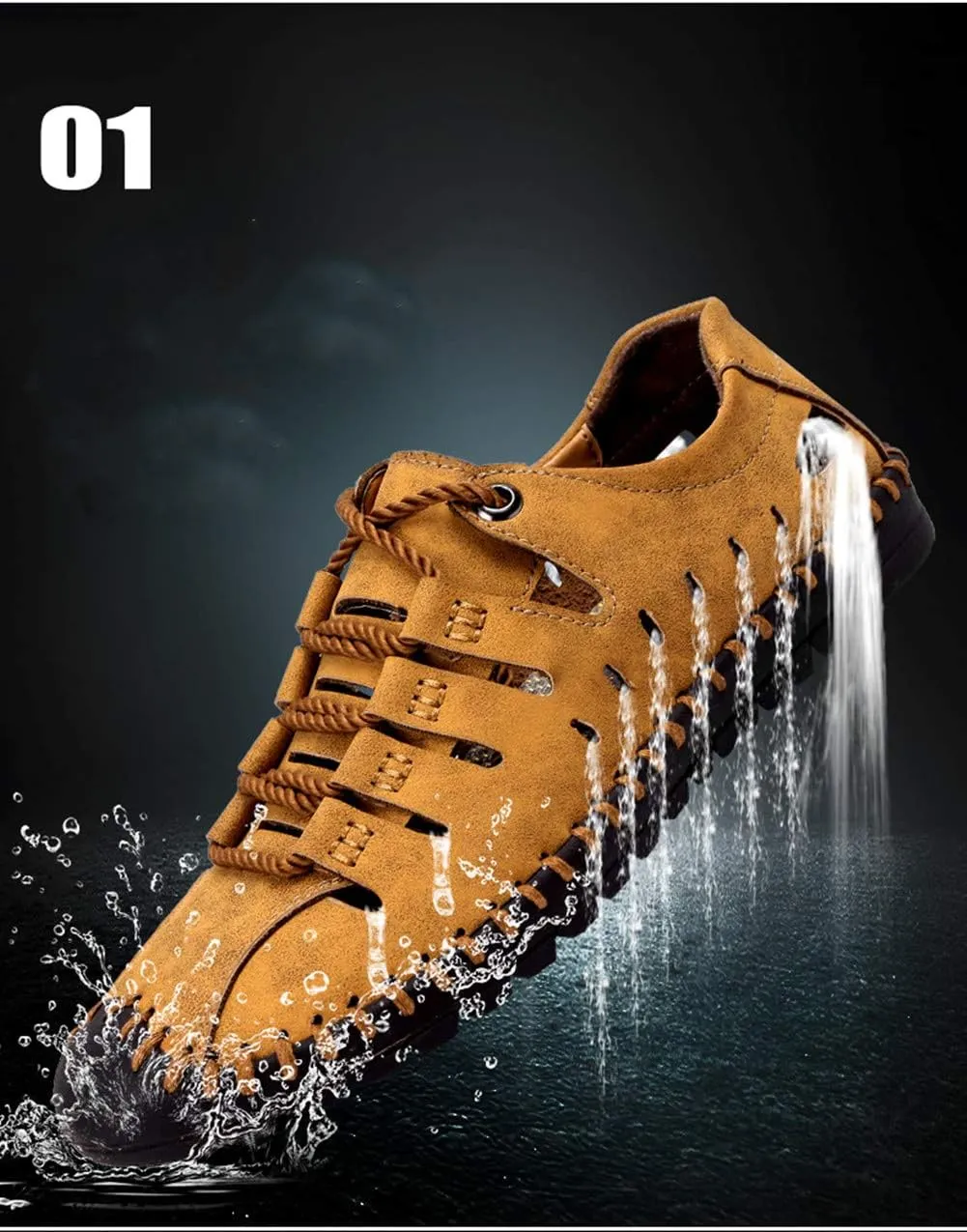 Veslexth Men's Breathable Adjustable Closed Toe Sandals Leather Athletic Outdoor Driving Fisherman for Summer Hiking Sports Business Walking Work Shoes