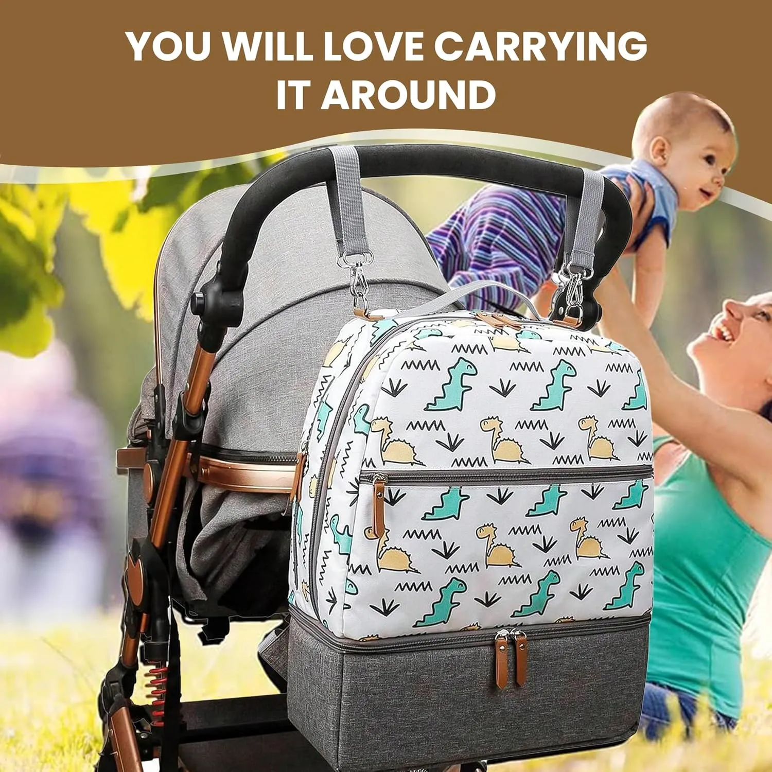 Village of Many Baby Diaper Bag Backpack -Multi-Function Waterproof Baby Bag,Medium Capacity Maternity Backpack with Insulated Pockets-Stylish&Durable Diaper Bag-Unisex,Gifts for Mothers(Yellow&Green)