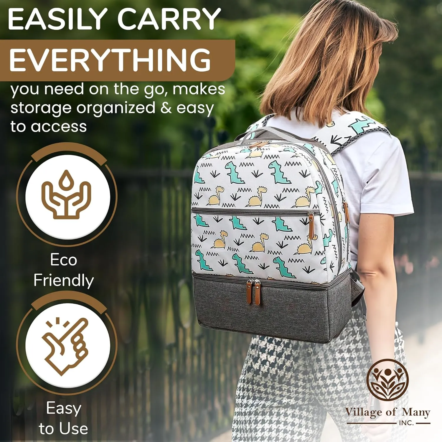 Village of Many Baby Diaper Bag Backpack -Multi-Function Waterproof Baby Bag,Medium Capacity Maternity Backpack with Insulated Pockets-Stylish&Durable Diaper Bag-Unisex,Gifts for Mothers(Yellow&Green)