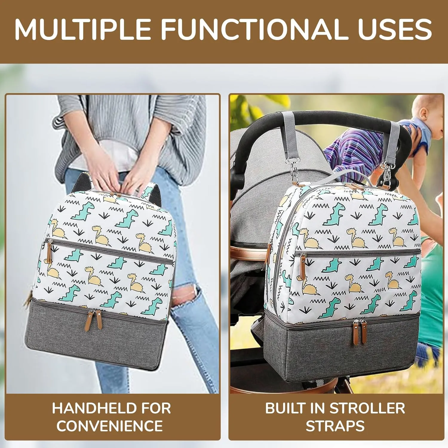 Village of Many Baby Diaper Bag Backpack -Multi-Function Waterproof Baby Bag,Medium Capacity Maternity Backpack with Insulated Pockets-Stylish&Durable Diaper Bag-Unisex,Gifts for Mothers(Yellow&Green)