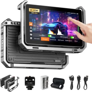 VILTROX DC-X2 2000 Nits Video Field Monitor with Rig Cage, 6 inch Touchscreen 4K HDMI in/Out On Camera Monitor with Sunshade Hood Battery, 1920X1080 HD Focus Peaking 3D Lut Full Waveform RGB Parada