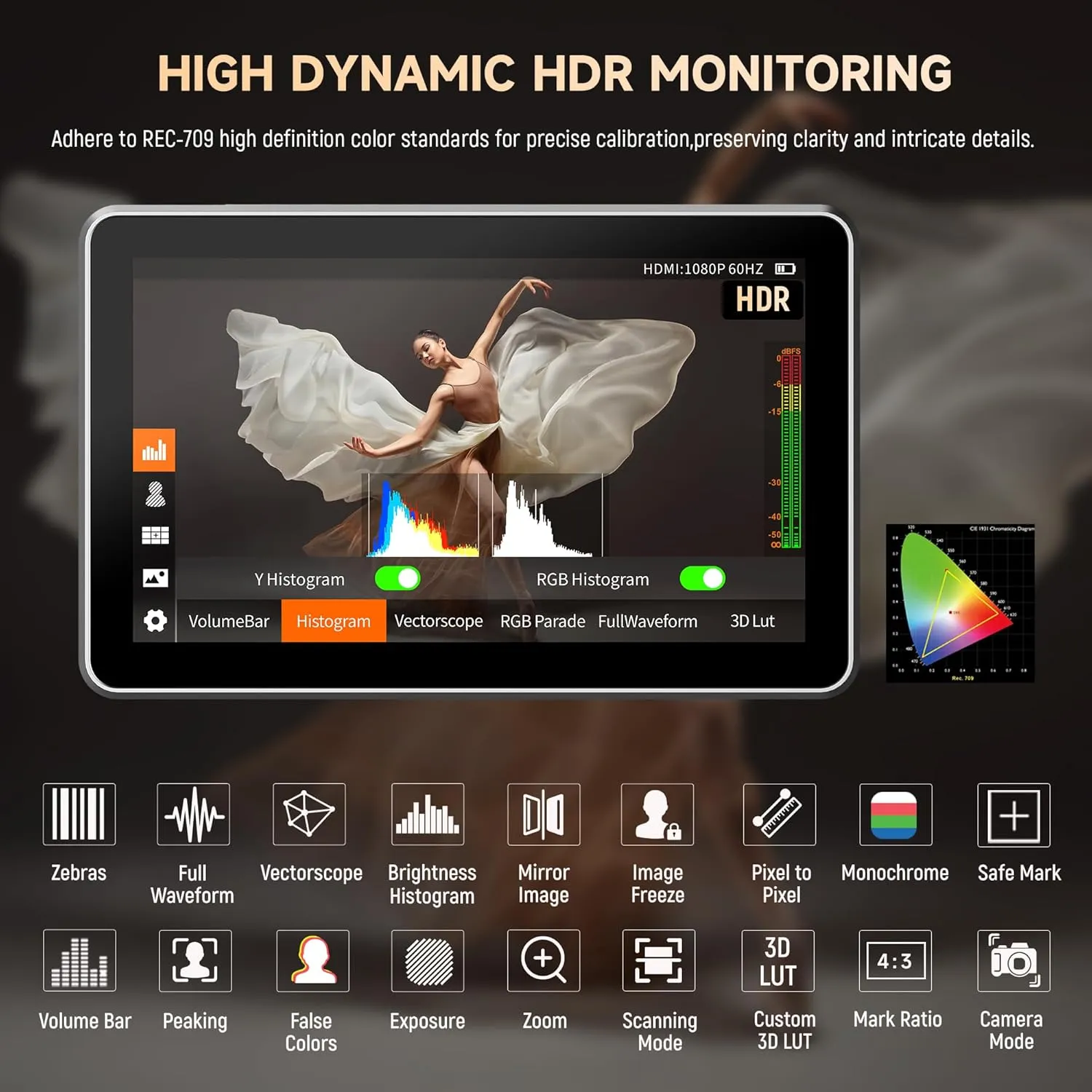 VILTROX DC-X2 2000 Nits Video Field Monitor with Rig Cage, 6 inch Touchscreen 4K HDMI in/Out On Camera Monitor with Sunshade Hood Battery, 1920X1080 HD Focus Peaking 3D Lut Full Waveform RGB Parada