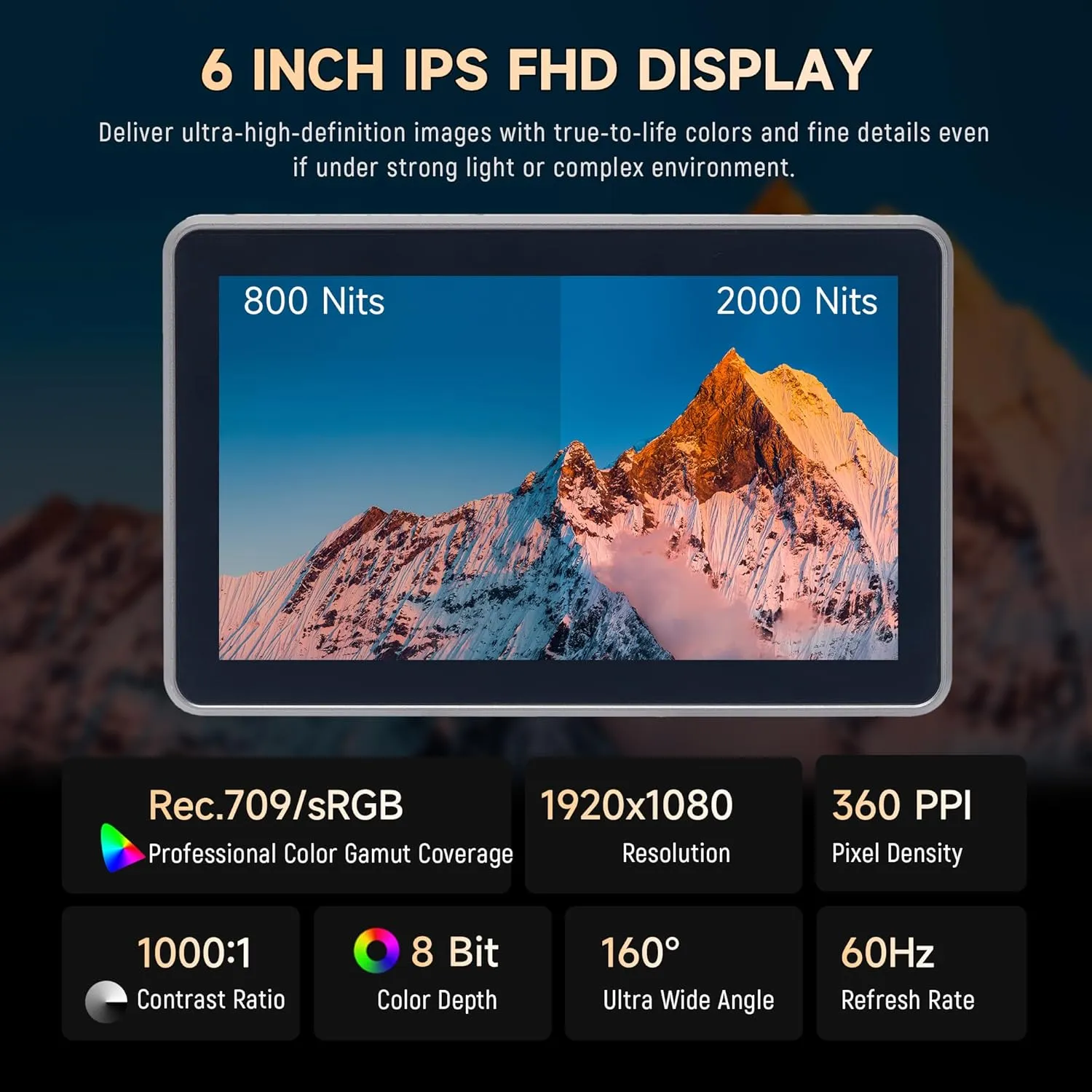 VILTROX DC-X2 2000 Nits Video Field Monitor with Rig Cage, 6 inch Touchscreen 4K HDMI in/Out On Camera Monitor with Sunshade Hood Battery, 1920X1080 HD Focus Peaking 3D Lut Full Waveform RGB Parada