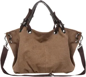 Vintage Canvas Tote Bag for Women Large Messenger Bag Shoulder Crossbody Purse Casual Work Shopping Handbags