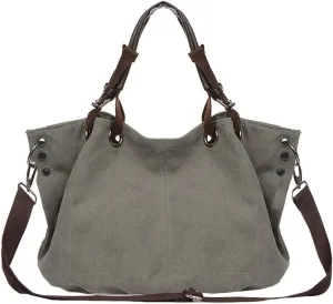 Vintage Canvas Tote Bag for Women Large Messenger Bag Shoulder Crossbody Purse Casual Work Shopping Handbags