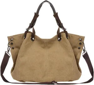 Vintage Canvas Tote Bag for Women Large Messenger Bag Shoulder Crossbody Purse Casual Work Shopping Handbags