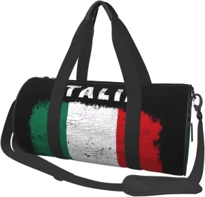 Vintage Italy Italia Italian Flag Round Travel Duffel Bag Large Capacity Gym Sports Bags for Hiking Vacation Trips