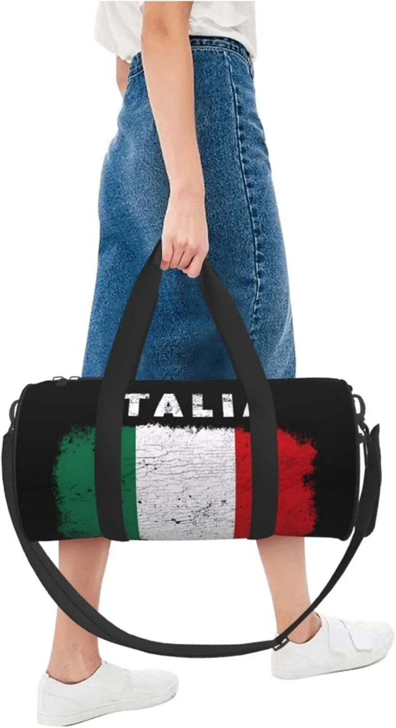 Vintage Italy Italia Italian Flag Round Travel Duffel Bag Large Capacity Gym Sports Bags for Hiking Vacation Trips