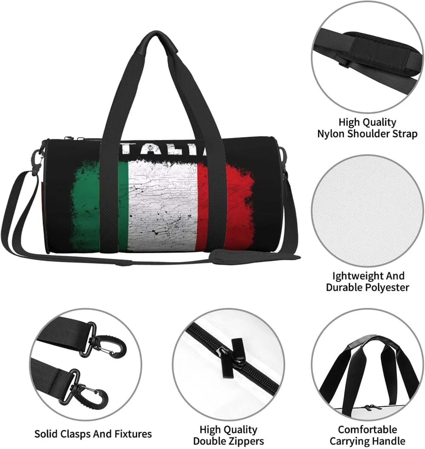 Vintage Italy Italia Italian Flag Round Travel Duffel Bag Large Capacity Gym Sports Bags for Hiking Vacation Trips