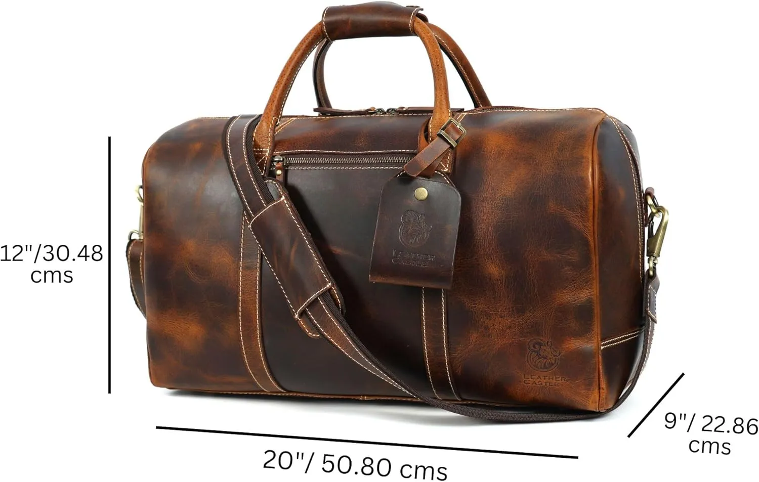 Vintage Leather Duffel Bag for Men | Weekender & Overnight Travel Bag Durable Carry-On with Adjustable Strap Handmade Duffle for Gym, Business & Adventure - 20 Inches (Russet Brown)
