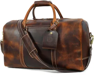 Vintage Leather Duffel Bag for Men | Weekender & Overnight Travel Bag Durable Carry-On with Adjustable Strap Handmade Duffle for Gym, Business & Adventure - 20 Inches (Russet Brown)