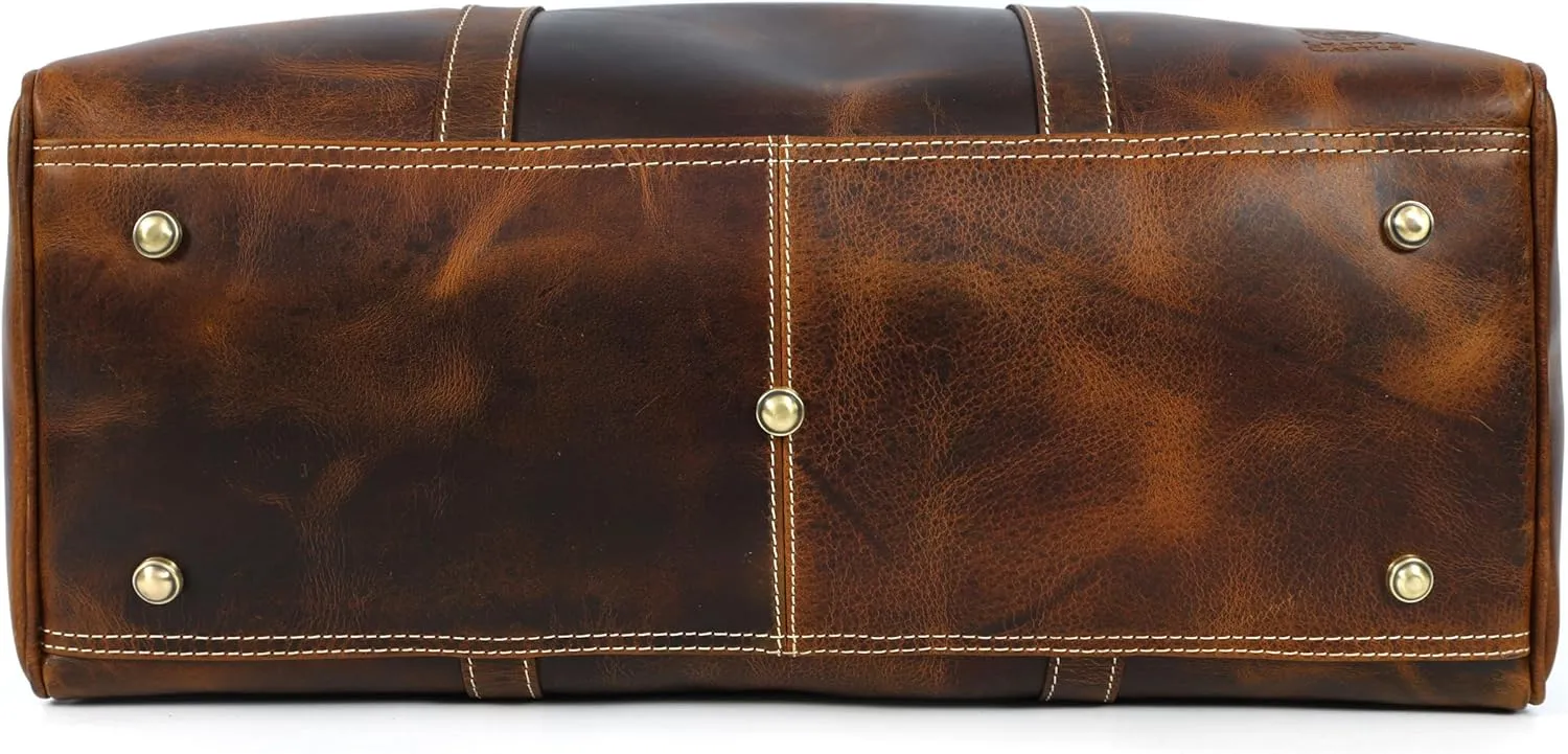Vintage Leather Duffel Bag for Men | Weekender & Overnight Travel Bag Durable Carry-On with Adjustable Strap Handmade Duffle for Gym, Business & Adventure - 20 Inches (Russet Brown)