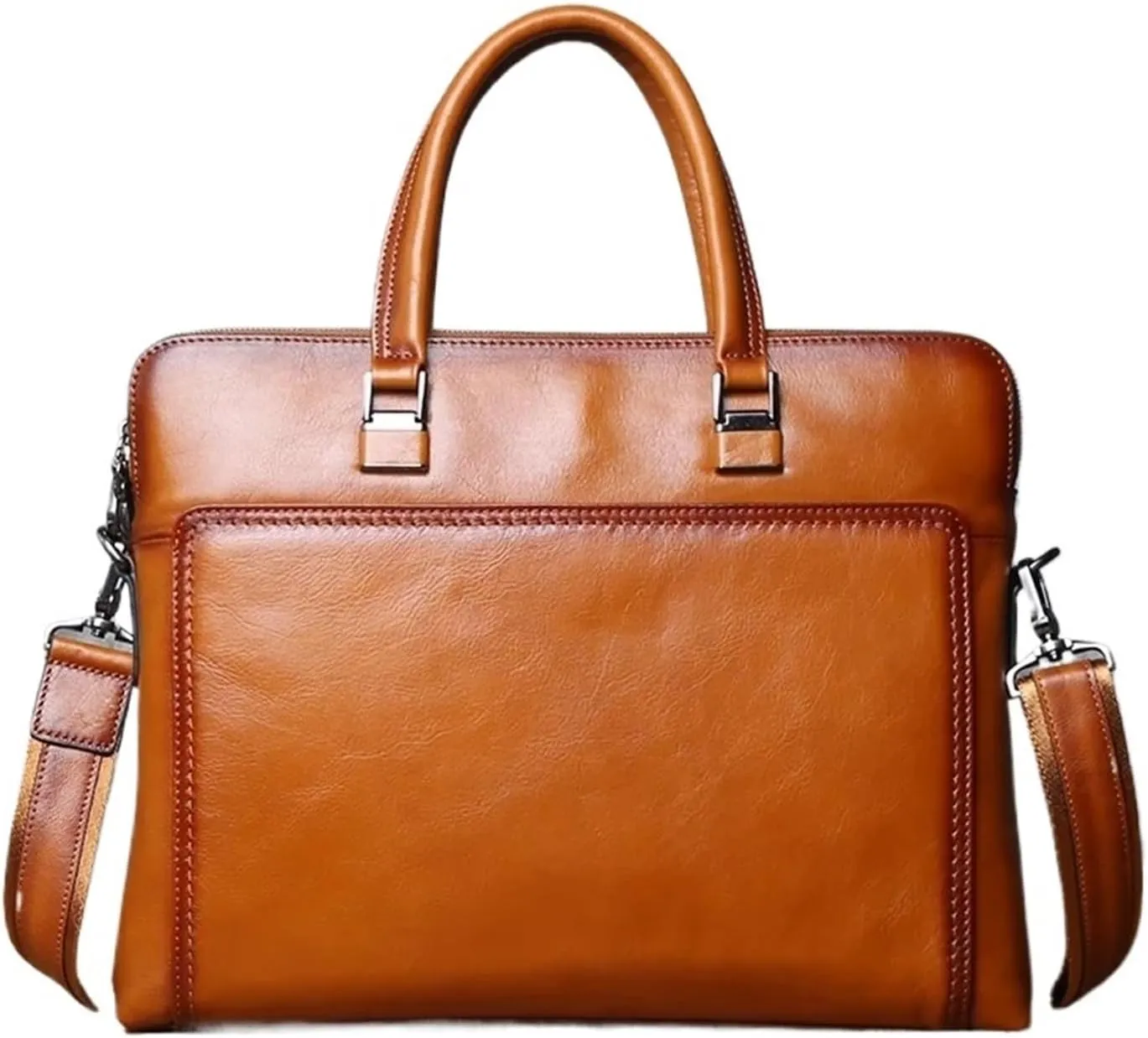 Vintage Leather Men's Briefcase Cowhide Horizontal Handbag Business Crossbody Bag Casual Computer Bag