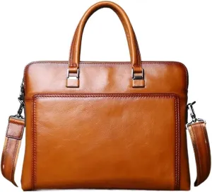 Vintage Leather Men's Briefcase Cowhide Horizontal Handbag Business Crossbody Bag Casual Computer Bag