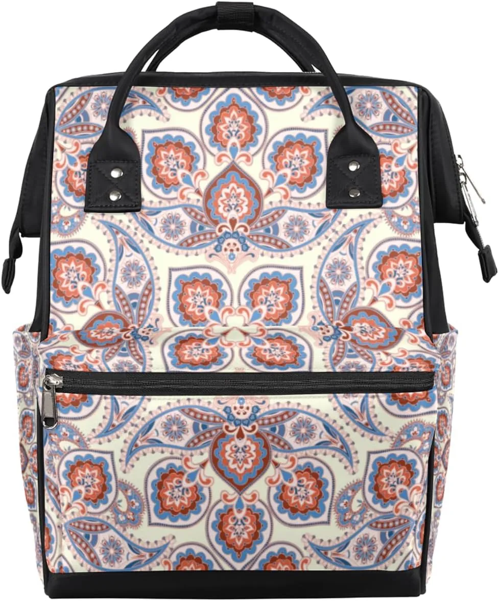 Vintage Palace Mandala Diaper Bag Backpack Large Compartment Mommy Bag with Stroller Straps Waterproof Casual Daypack for Mom and Dad Travel Bag