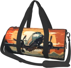 Vintage Plane Sunset Travel Bag for Women & Men, Large Capacity Duffle Bag with Detachable Shoulder Strap, Waterproof Overnight Weekender Bag for Gym Business Vacation Short Trips