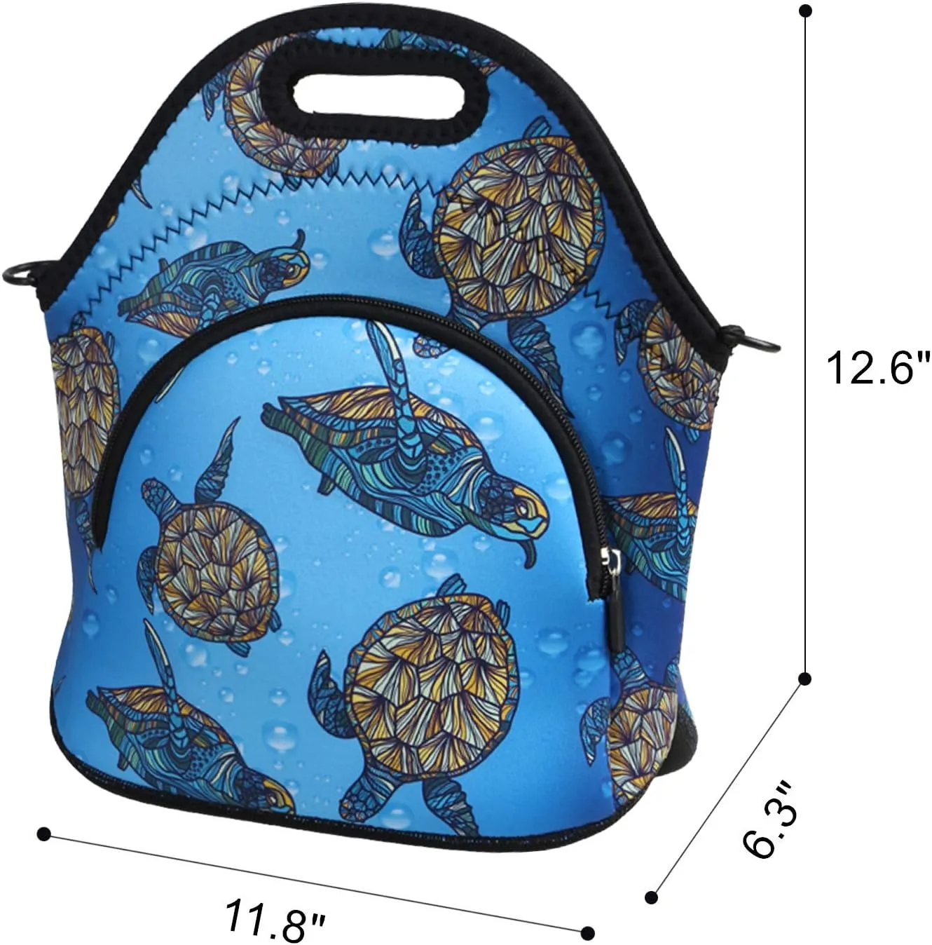 Violet Mist Neoprene Lunch Bags with Adjustable Shoulder Strap Insulated Lunch Handbag for Women Men Adult Thermal Lunch Box with Pockets Reusable Gourmet Bento Bag for Work Picnic Travel, Turtle