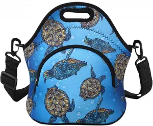 Violet Mist Neoprene Lunch Bags with Adjustable Shoulder Strap Insulated Lunch Handbag for Women Men Adult Thermal Lunch Box with Pockets Reusable Gourmet Bento Bag for Work Picnic Travel, Turtle