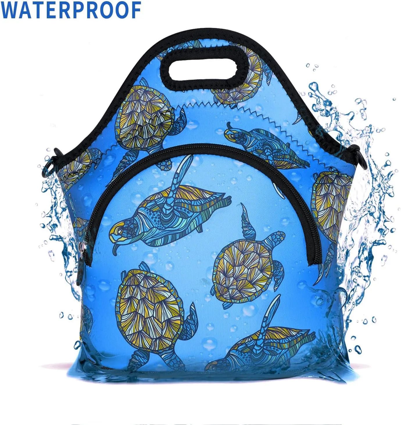 Violet Mist Neoprene Lunch Bags with Adjustable Shoulder Strap Insulated Lunch Handbag for Women Men Adult Thermal Lunch Box with Pockets Reusable Gourmet Bento Bag for Work Picnic Travel, Turtle