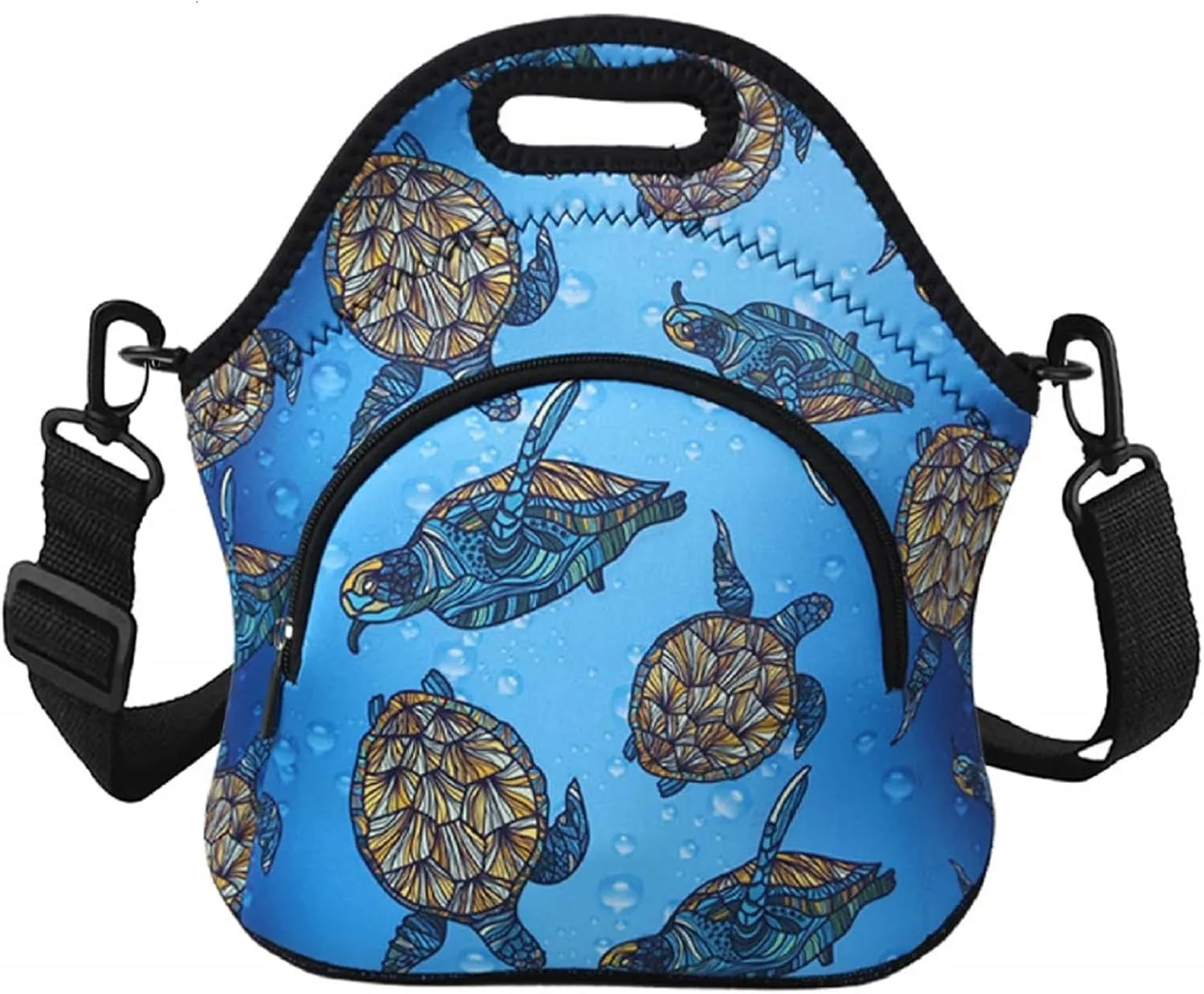 Violet Mist Neoprene Lunch Bags with Adjustable Shoulder Strap Insulated Lunch Handbag for Women Men Adult Thermal Lunch Box with Pockets Reusable Gourmet Bento Bag for Work Picnic Travel, Turtle