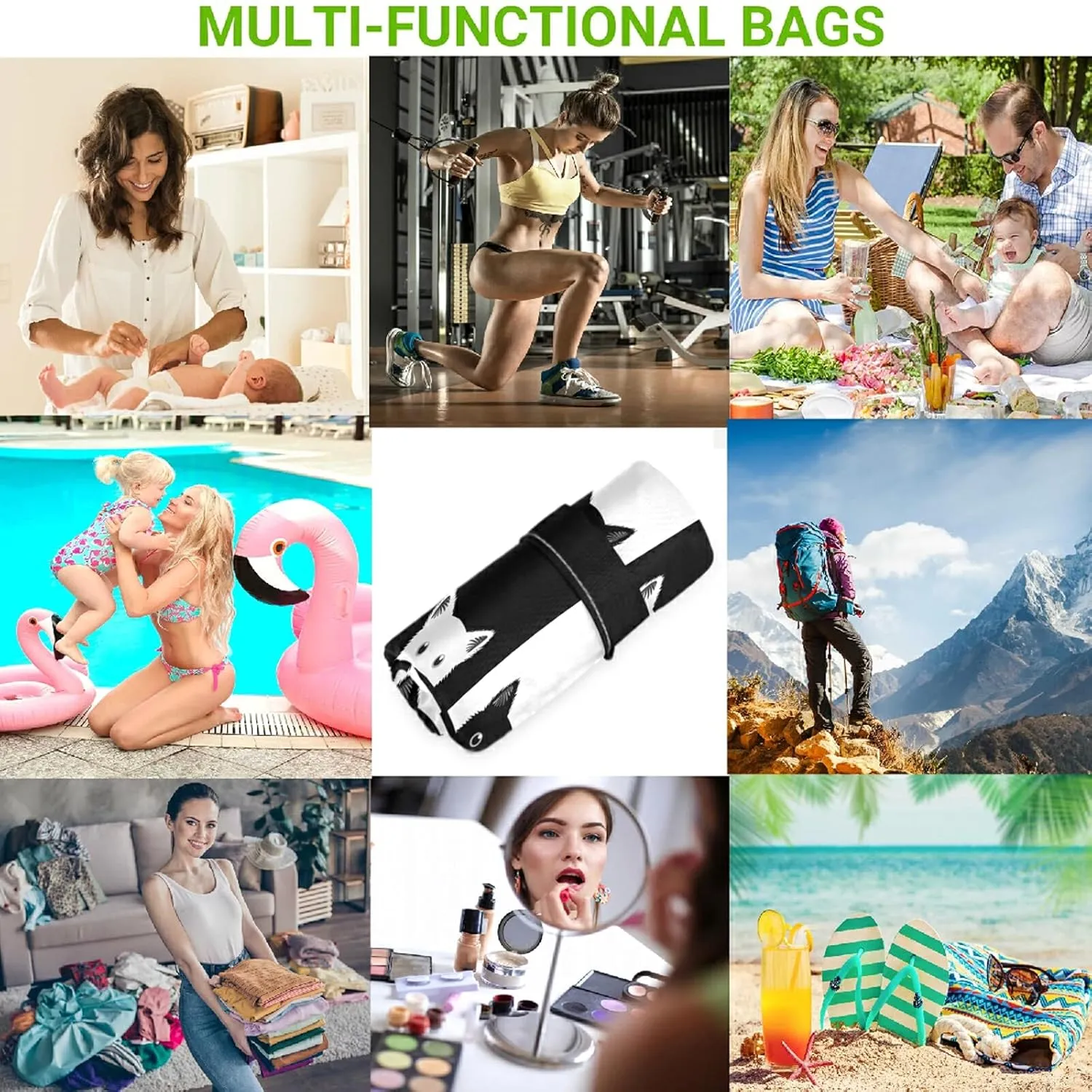visesunny Funny Black White Cat Grid 2Pcs Wet Bag with Zippered Pockets Washable Reusable Roomy Diaper Bag for Travel,Beach,Daycare,Stroller,Diapers,Dirty Gym Clothes,Wet Swimsuits,Toiletries