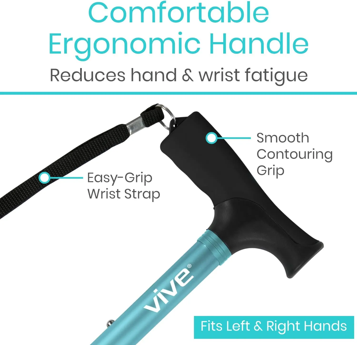 Vive Folding Cane - Foldable Walking Cane for Men, Women - Fold-up, Collapsible, Lightweight, Adjustable, Portable Hand Walking Stick - Balancing Mobility Aid - Sleek, Comfortable T Handles (Teal)