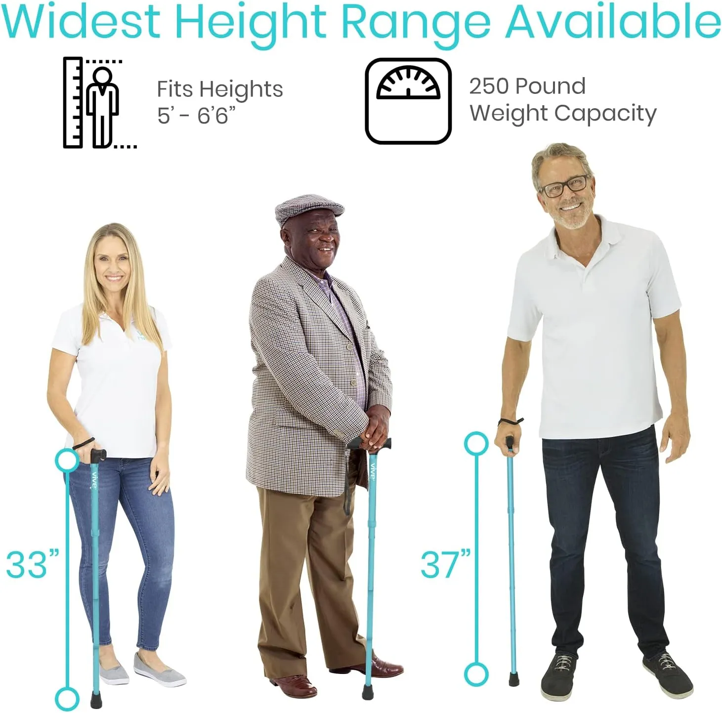 Vive Folding Cane - Foldable Walking Cane for Men, Women - Fold-up, Collapsible, Lightweight, Adjustable, Portable Hand Walking Stick - Balancing Mobility Aid - Sleek, Comfortable T Handles (Teal)