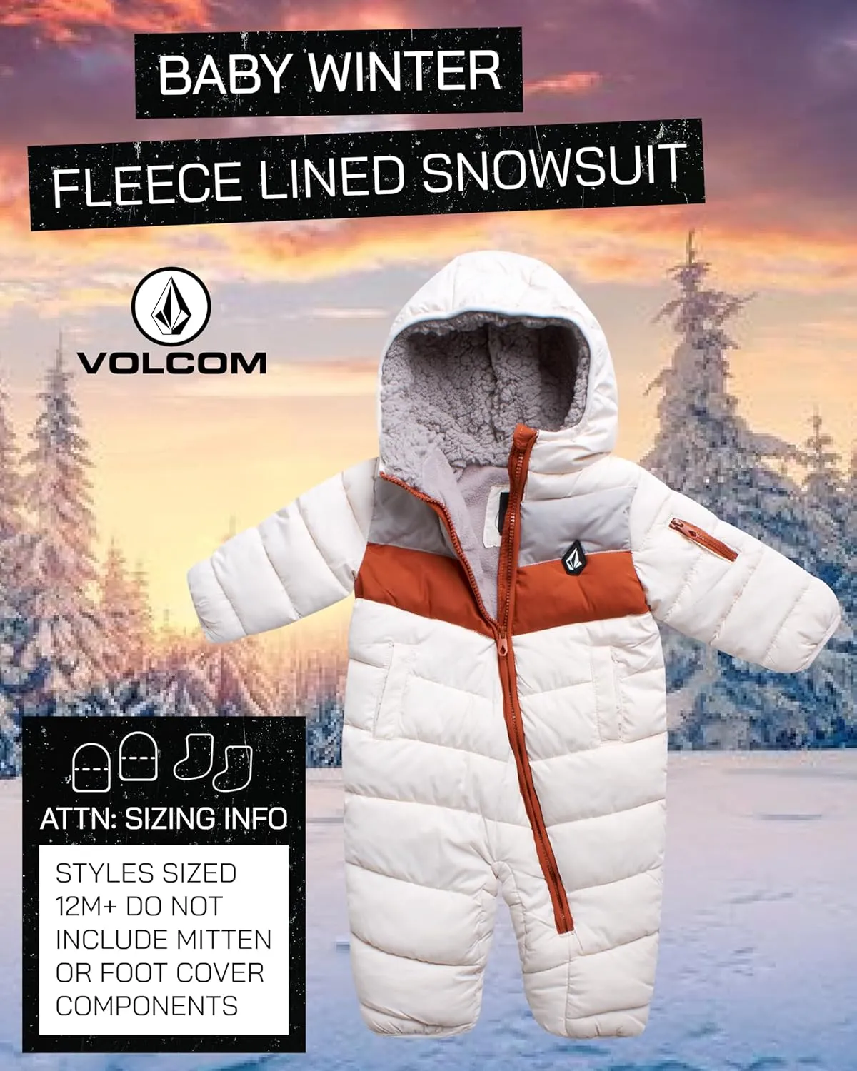 Volcom Baby Boys' Snowsuit - Cozy Fleece Lined Hooded Winter Snow Pram Bunting Suit for Newborns and Infants (Sizes: 3M-24M)