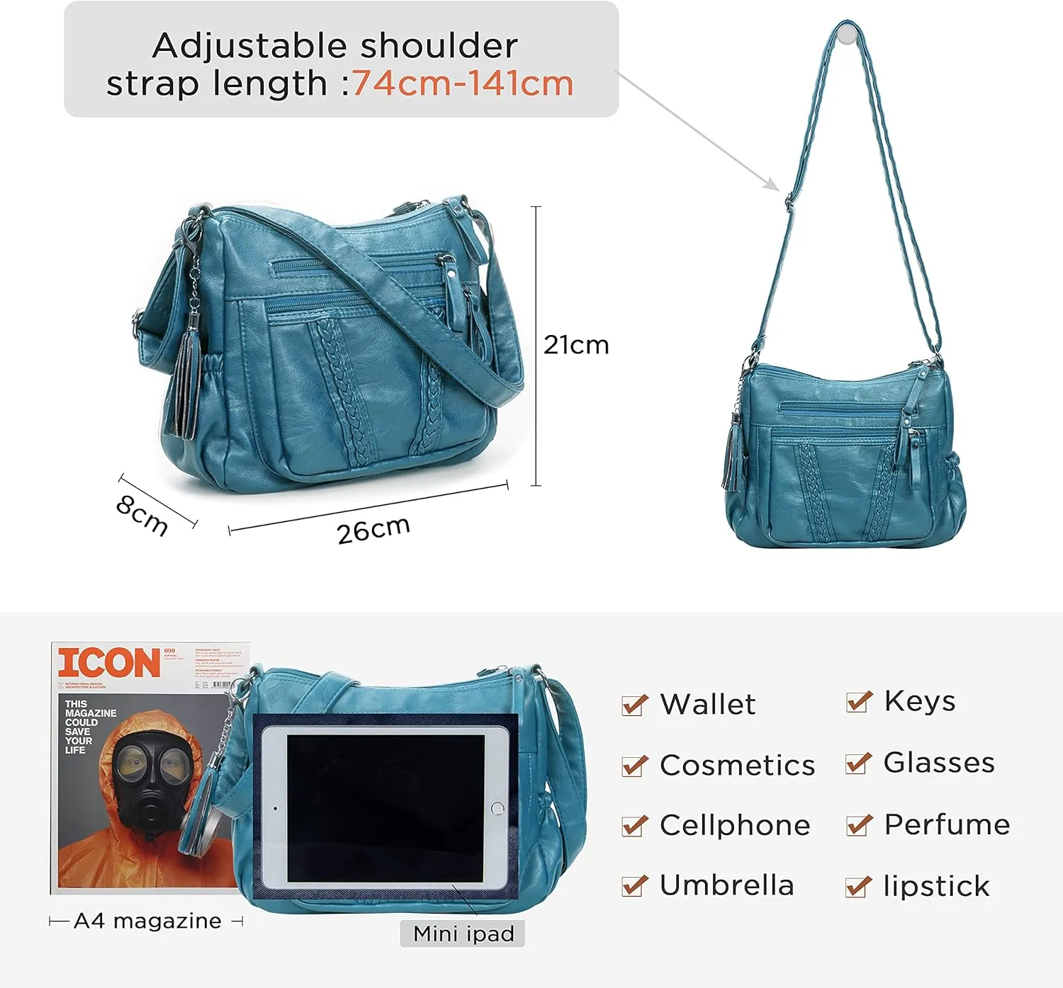 VOLGANIK ROCK Crossbody Bag for Women with Tassel Ladies Soft PU leather Purses and Handbag Pocketbooks