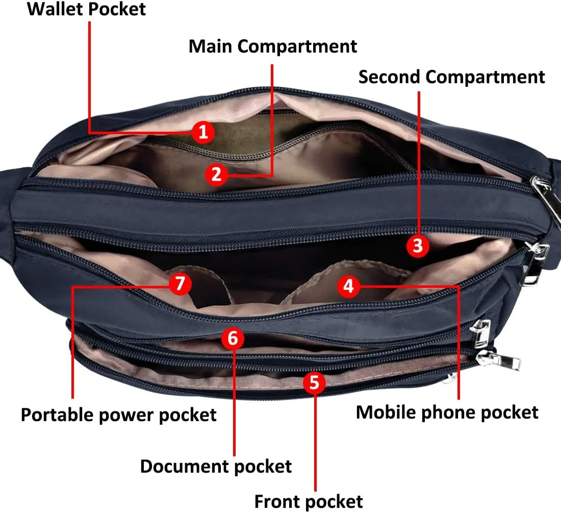 VOLGANIK ROCK RFID Purses for Women Fabric Nylon Multi Pocket Crossbody Bag Ladies Travel Handbag