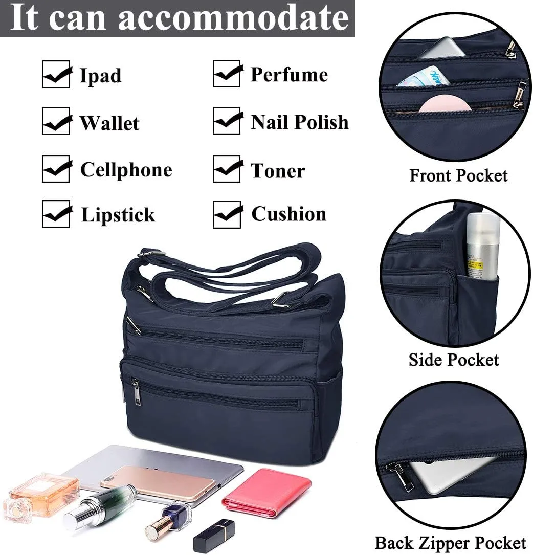 VOLGANIK ROCK RFID Purses for Women Fabric Nylon Multi Pocket Crossbody Bag Ladies Travel Handbag