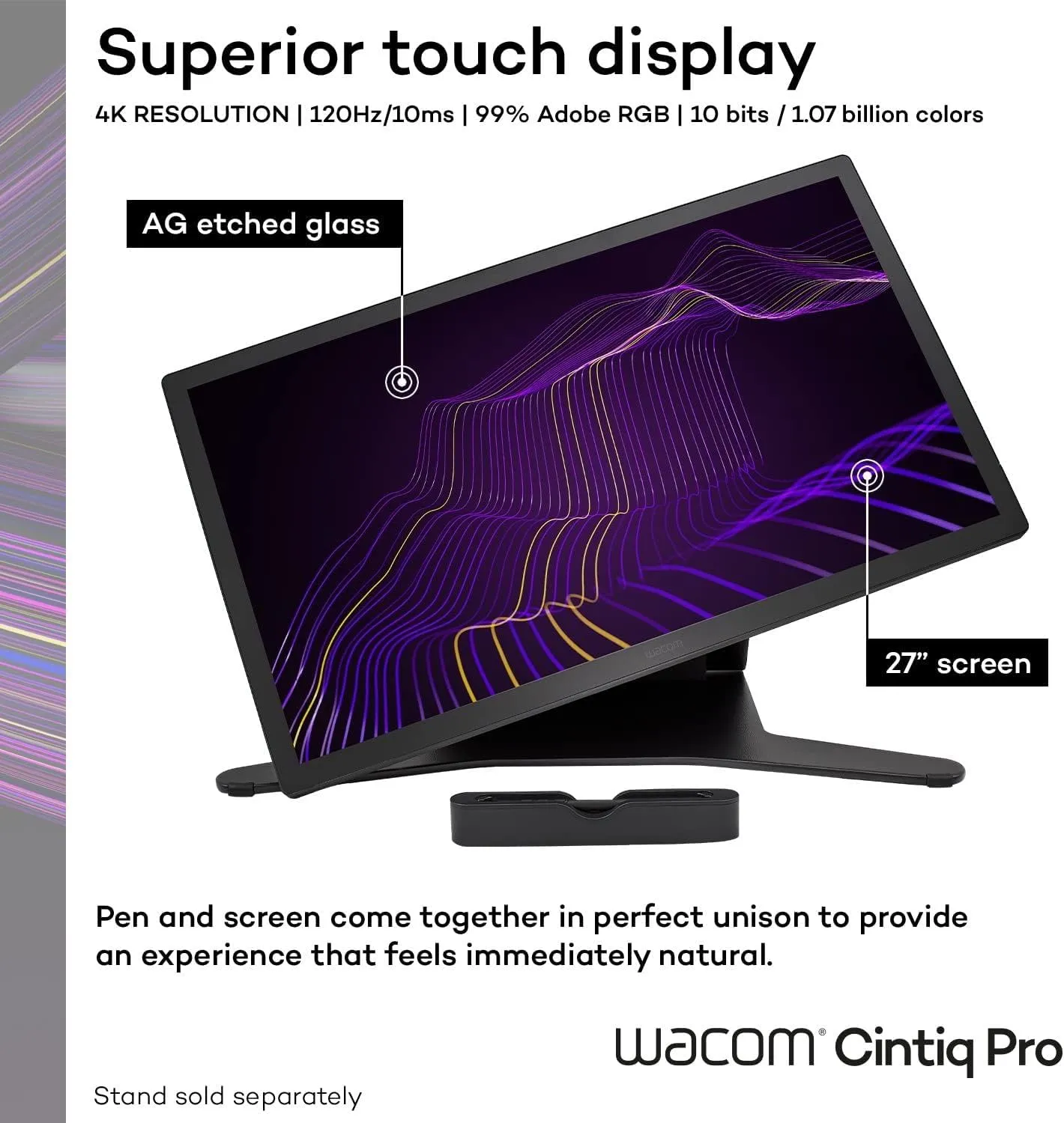 Wacom Cintiq Pro 27 Creative Pen Display (4K Graphic Drawing Monitor with 8192 Pen Pressure and 99% Adobe RGB (DTH271K0A), Black