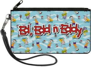 Warner Bros. Animation Zip Around Clutch Wristlet Travel & Credit Card Holder Wallet, Ed Edd N Eddy Title Logo and Character Poses Scattered Blues, Canvas