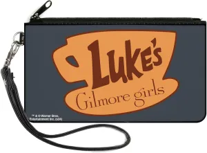 Warner Bros. Entertainment Inc. Zip Around Clutch Wristlet Travel & Credit Card Holder Wallet, Gilmore Girls Lukes Coffee Cup Icon Gray Browns, Canvas
