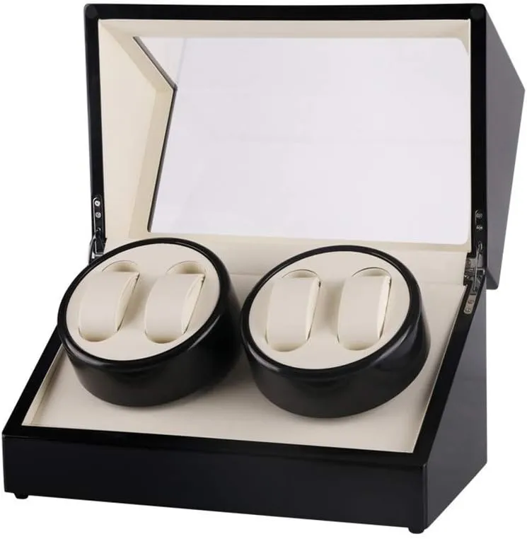 Watch Watch Winder for 4 Watches, Wood Shell Piano Paint Exterior, Carbon Fiber Leather, Extremely Silent Motor Watches Beautiful Home,White