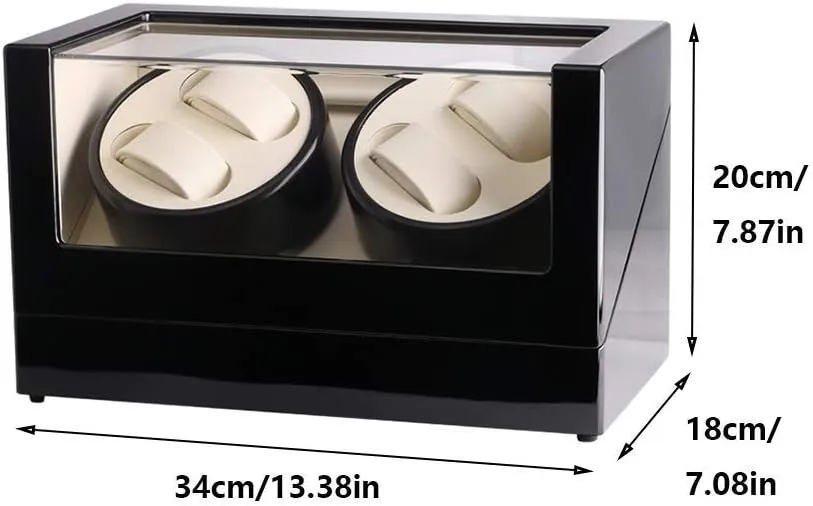 Watch Watch Winder for 4 Watches, Wood Shell Piano Paint Exterior, Carbon Fiber Leather, Extremely Silent Motor Watches Beautiful Home,White