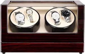 Watch Winders - 4 0 Wooden Automatic Watch Winder Storage Box Transparent Cover Wrist Mechanical Watch Winding Box Double Head Motor Shaker Case Organizer (Black Beige)