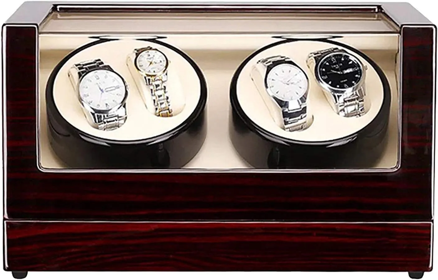 Watch Winders - 4 0 Wooden Automatic Watch Winder Storage Box Transparent Cover Wrist Mechanical Watch Winding Box Double Head Motor Shaker Case Organizer (Black Beige)
