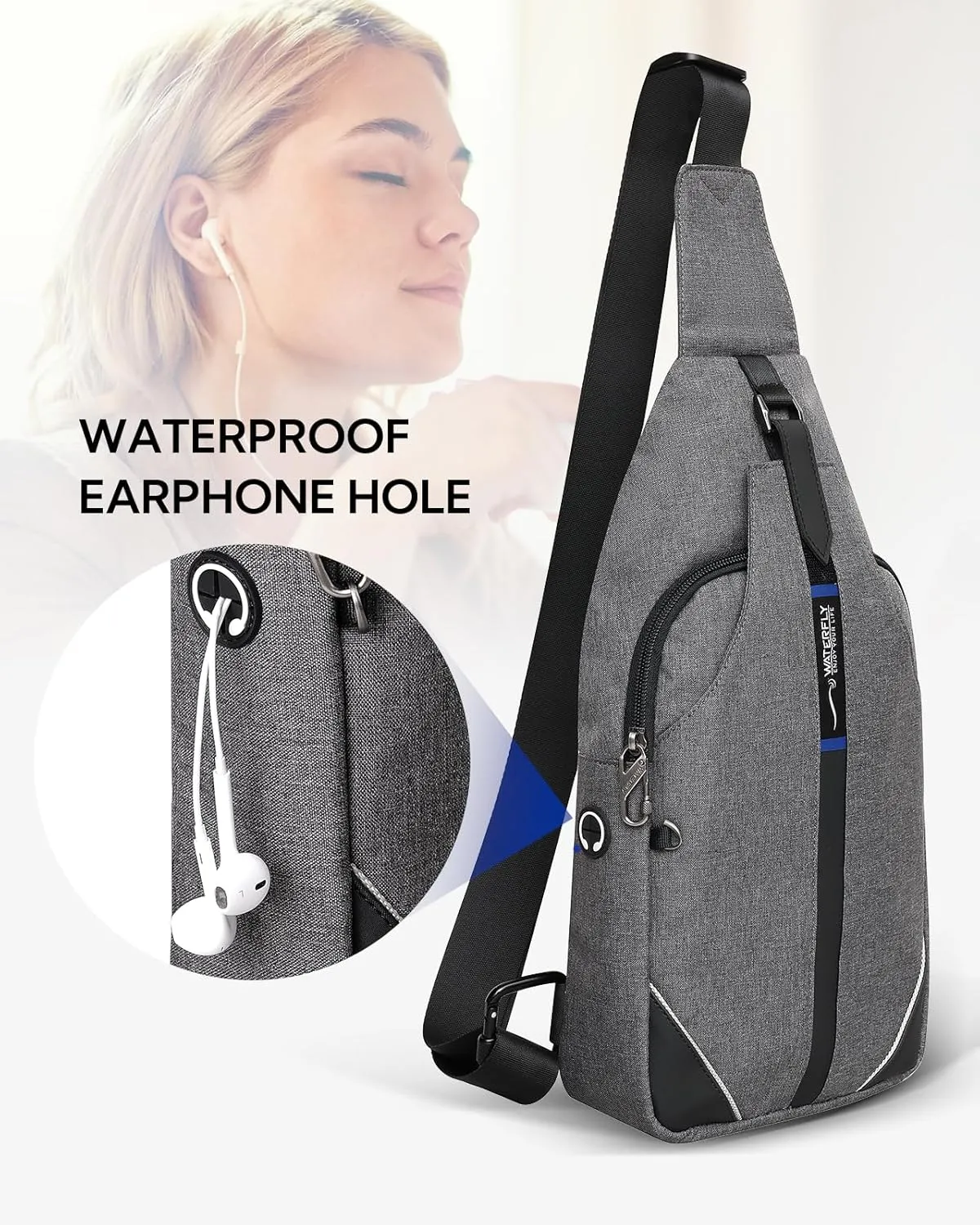 WATERFLY Small Crossbody Sling Backpack Anti Theft Backpack for Traveling Chest Shoulder Bag