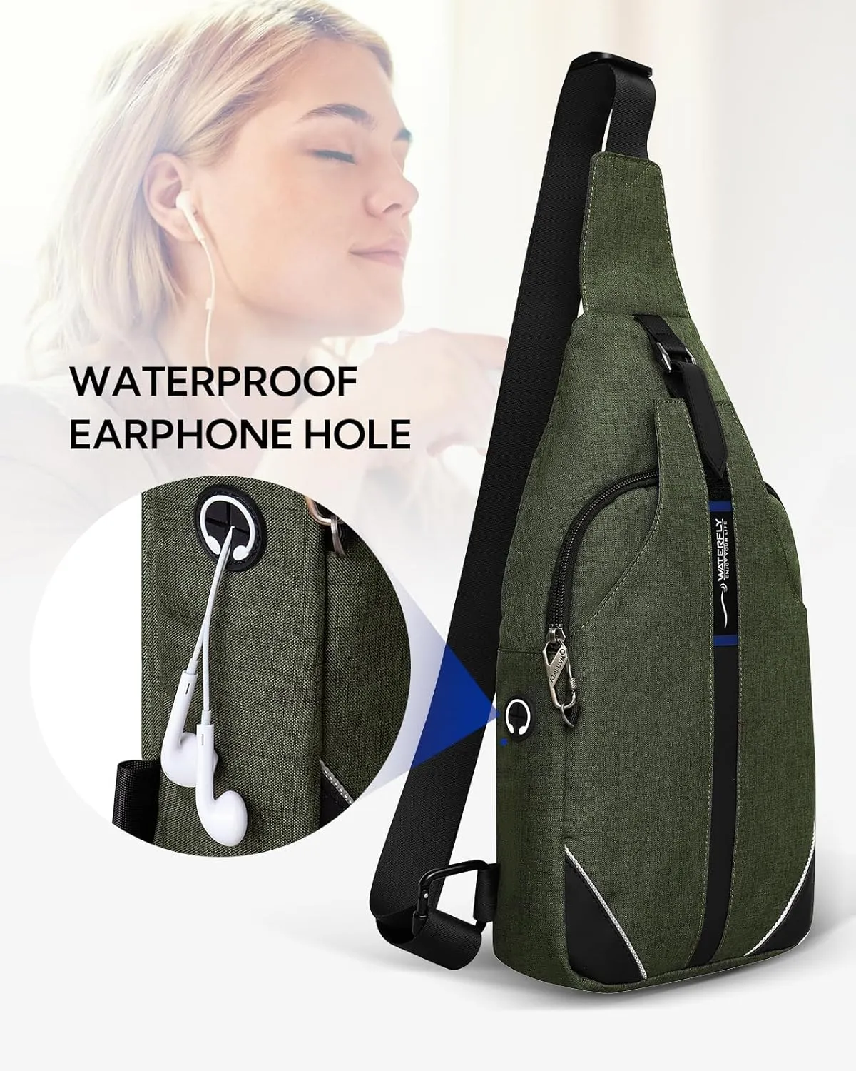 WATERFLY Small Crossbody Sling Backpack Anti Theft Backpack for Traveling Chest Shoulder Bag