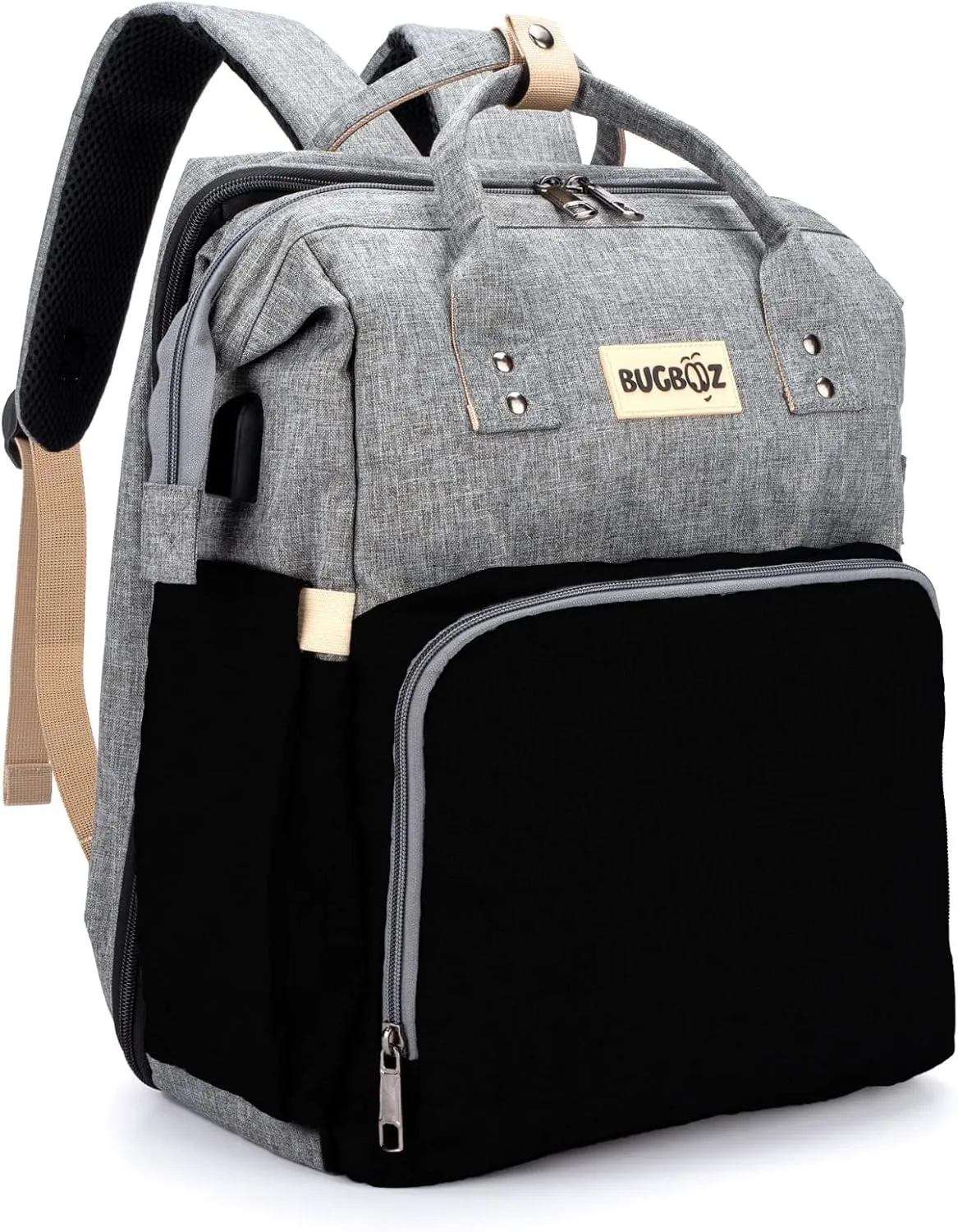 Waterproof Diaper Bag Backpack - Baby Diaper Bag with Changing Station & USB Port - Large Baby Bag with Insulated Pockets for Baby Girls and Boys-Travel Diaper Backpack for Mom (Gray & Black)