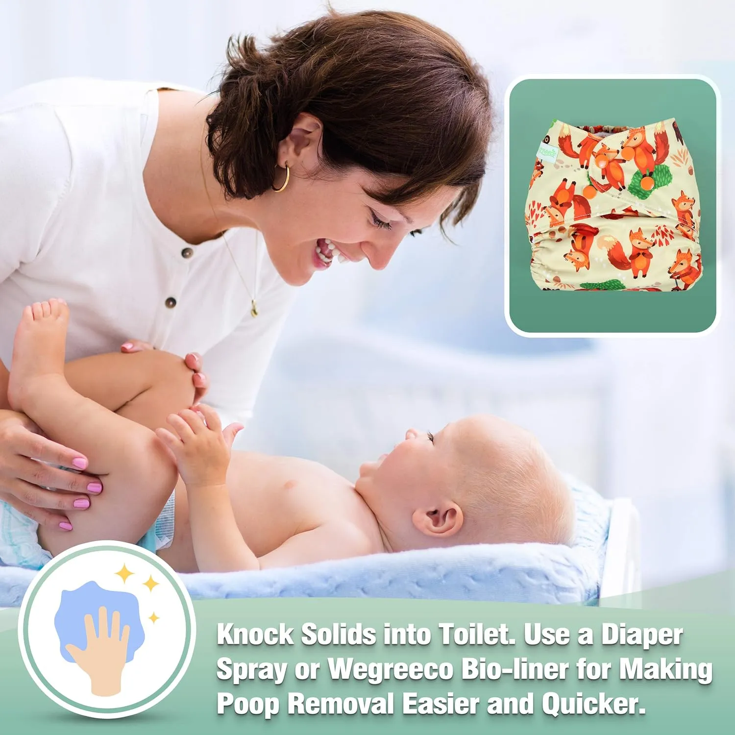 wegreeco Cloth Diapers 6 Pack with 6 Inserts & 1 Wet Bag, Washable Cloth Diapers for Babies, One Size Adjustable Reusable (Neutral Prints)