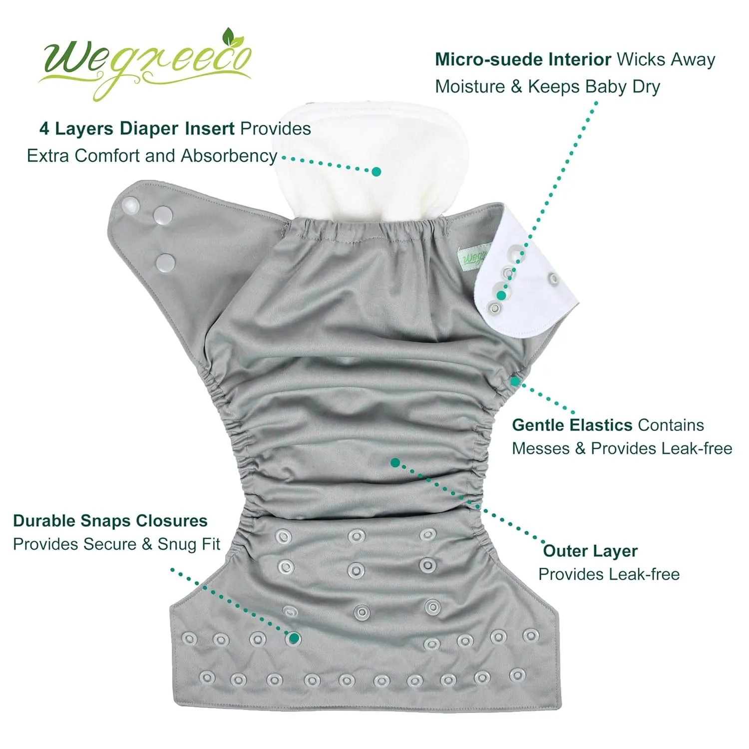 wegreeco Cloth Diapers 6 Pack with 6 Inserts, Washable Cloth Diapers for Babies, One Size Adjustable Reusable Diapers Baby (with 1 Wet Bag,Boy Prints)