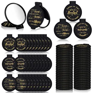 Wenqik 64 Pcs Compact Mirror Bulk Black Gifts for Women Small Inspirational Pocket Purse Handheld Mirror Portable Round Makeup Folding Appreciation Gift for Christmas Valentine Daily Travel Coworker